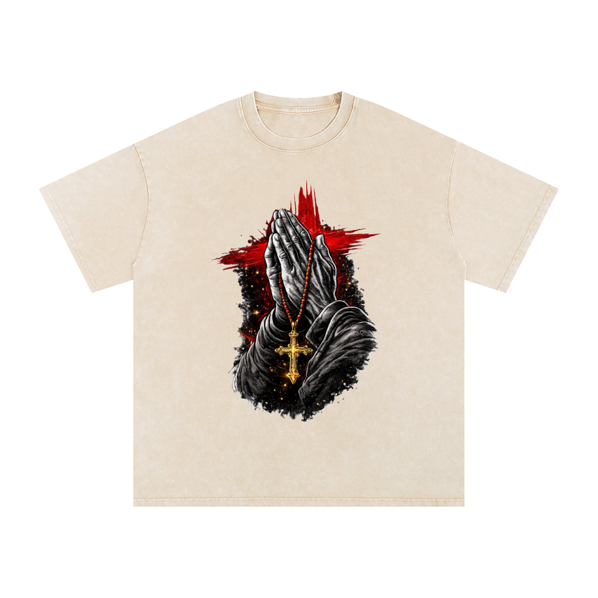 DRIPALOTCHI PRAYED UP Snow Washed Oversized Cotton T-Shirt