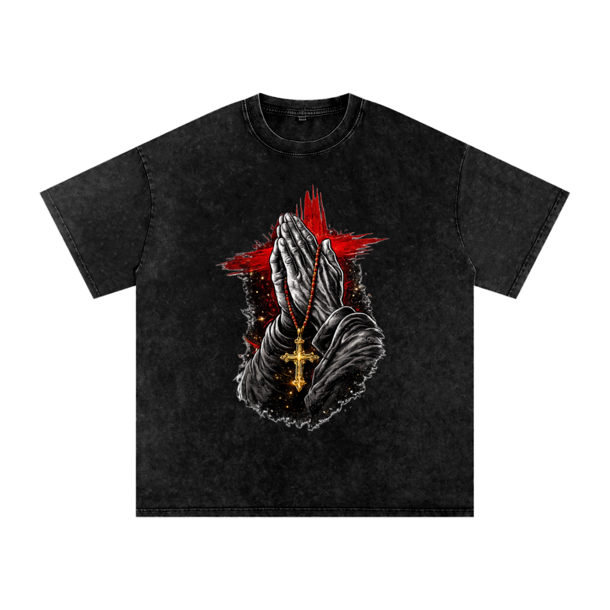 DRIPALOTCHI PRAYED UP Snow Washed Oversized Cotton T-Shirt