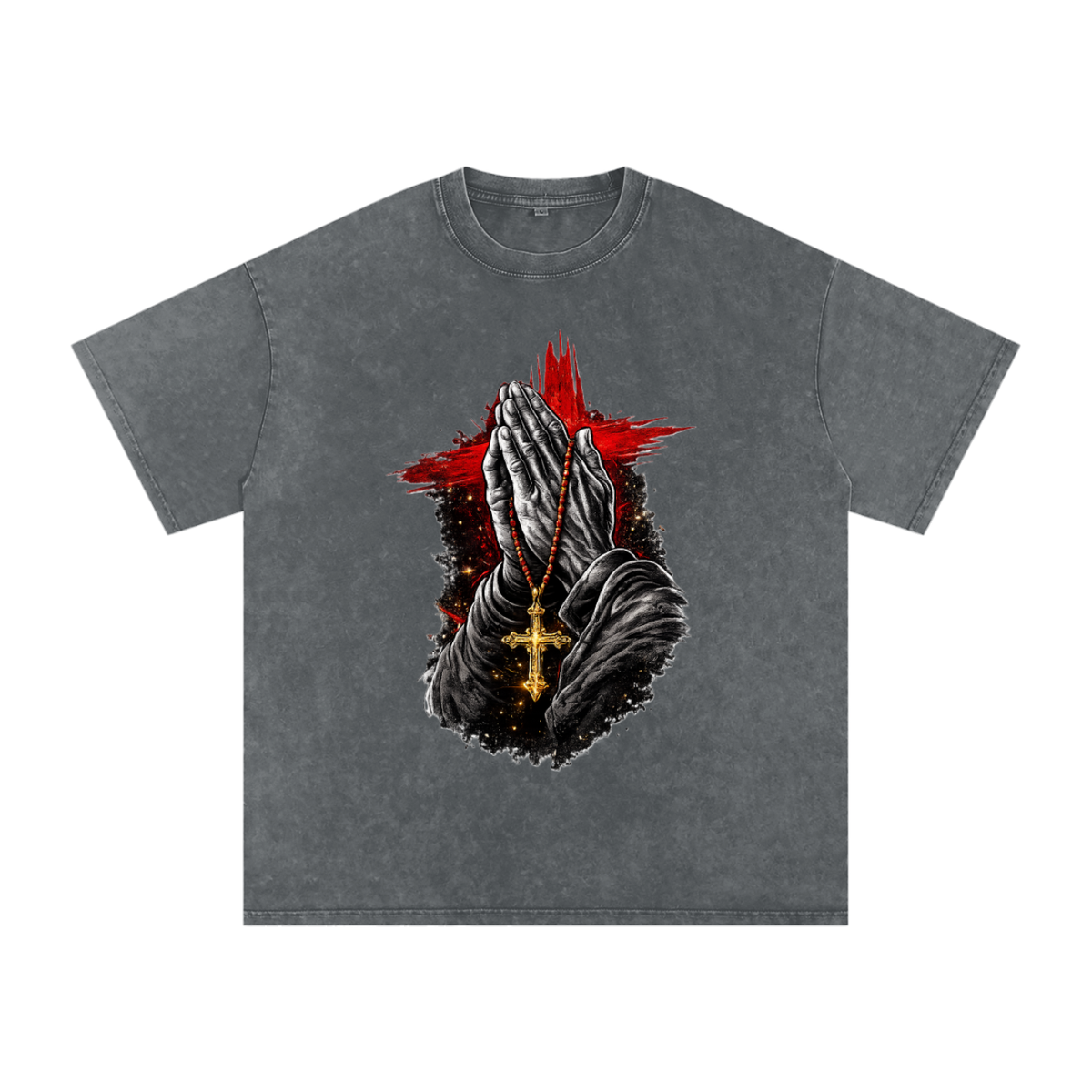 DRIPALOTCHI PRAYED UP Snow Washed Oversized Cotton T-Shirt