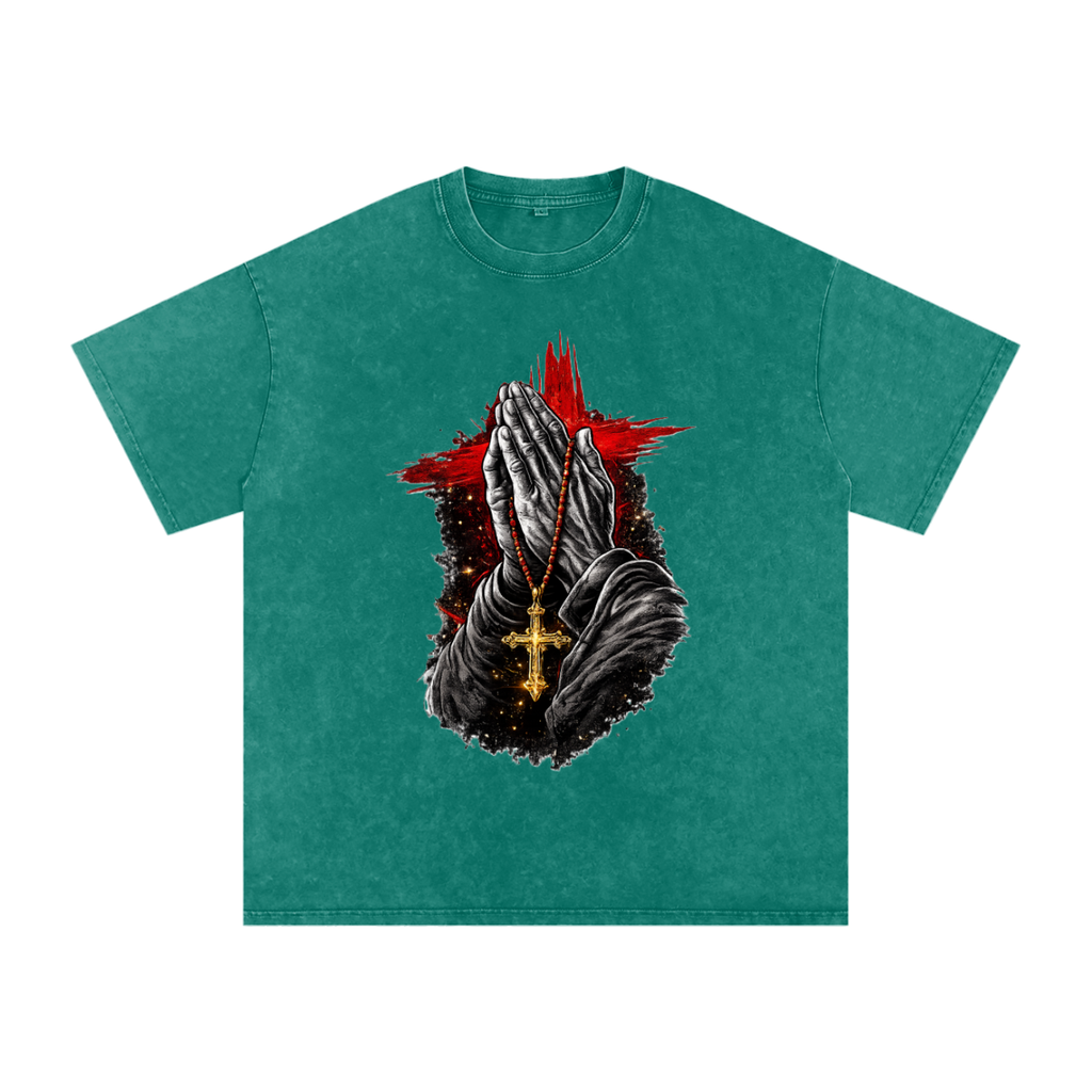 DRIPALOTCHI PRAYED UP Snow Washed Oversized Cotton T-Shirt