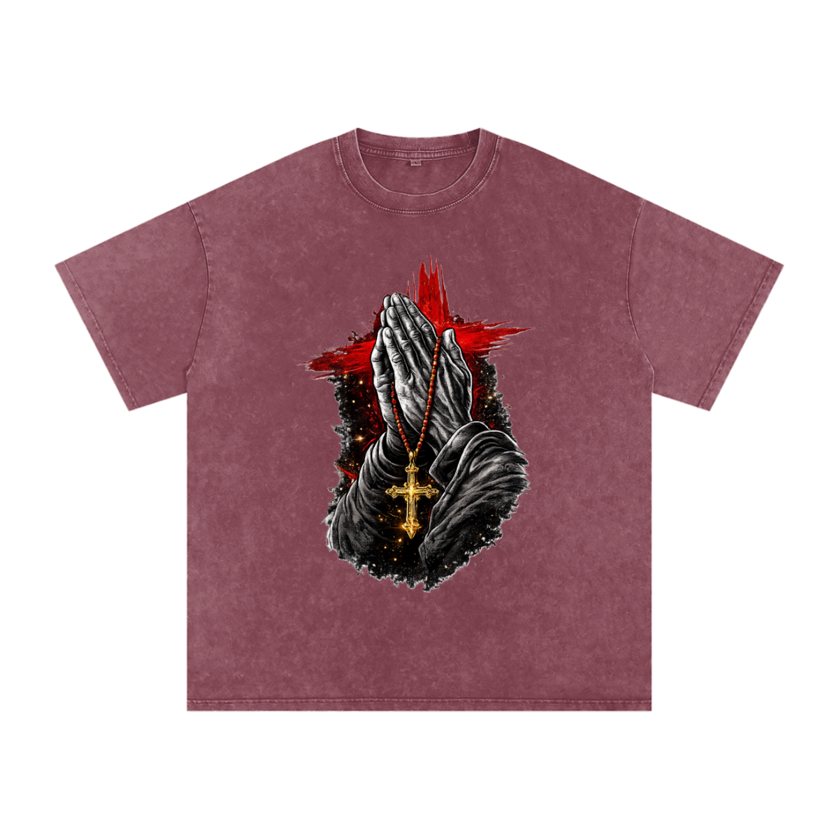 DRIPALOTCHI PRAYED UP Snow Washed Oversized Cotton T-Shirt