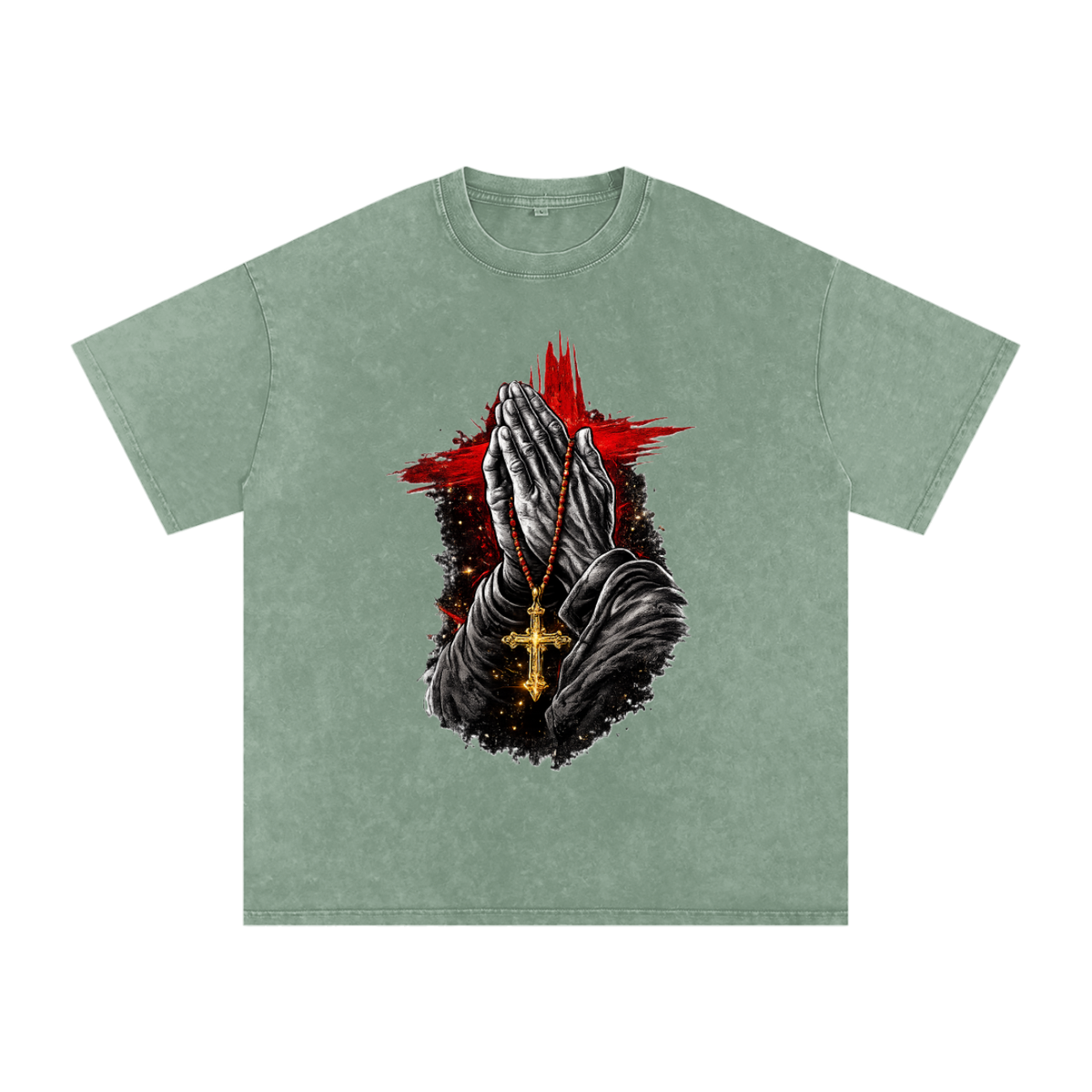DRIPALOTCHI PRAYED UP Snow Washed Oversized Cotton T-Shirt