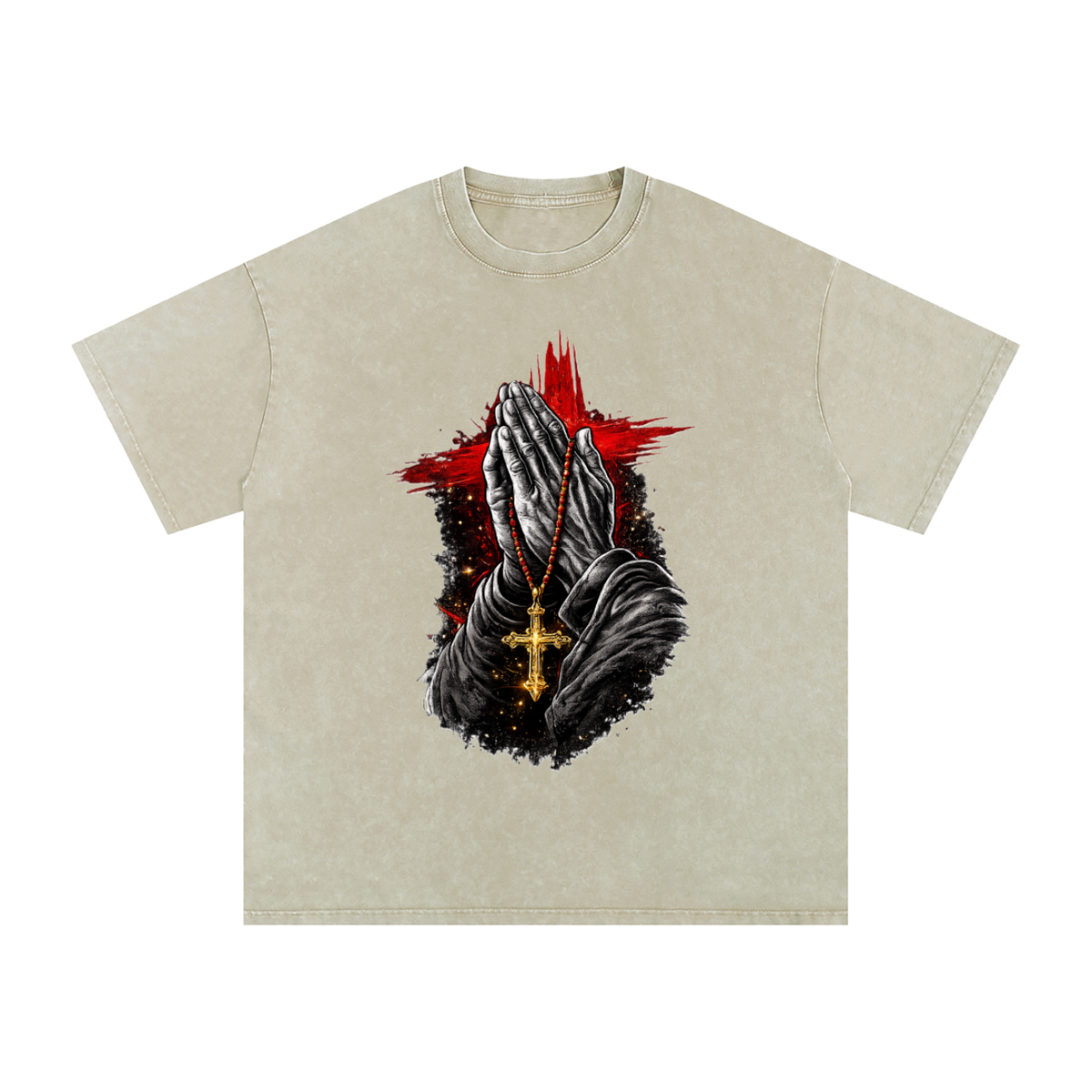 DRIPALOTCHI PRAYED UP Snow Washed Oversized Cotton T-Shirt